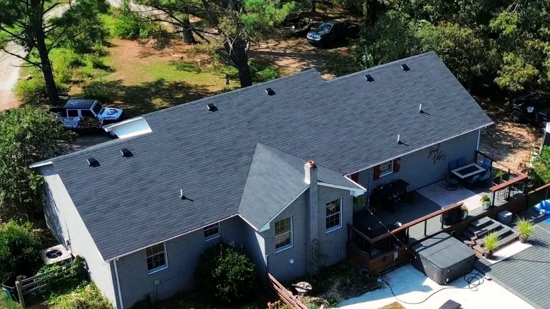 Aerial view of the new shingle roof