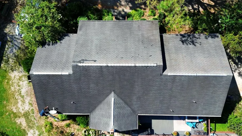 Aerial view of the roof before replacement