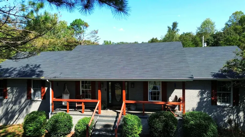 Front of the home with the finished roof