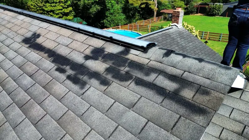 Close-up of the worn shingles before